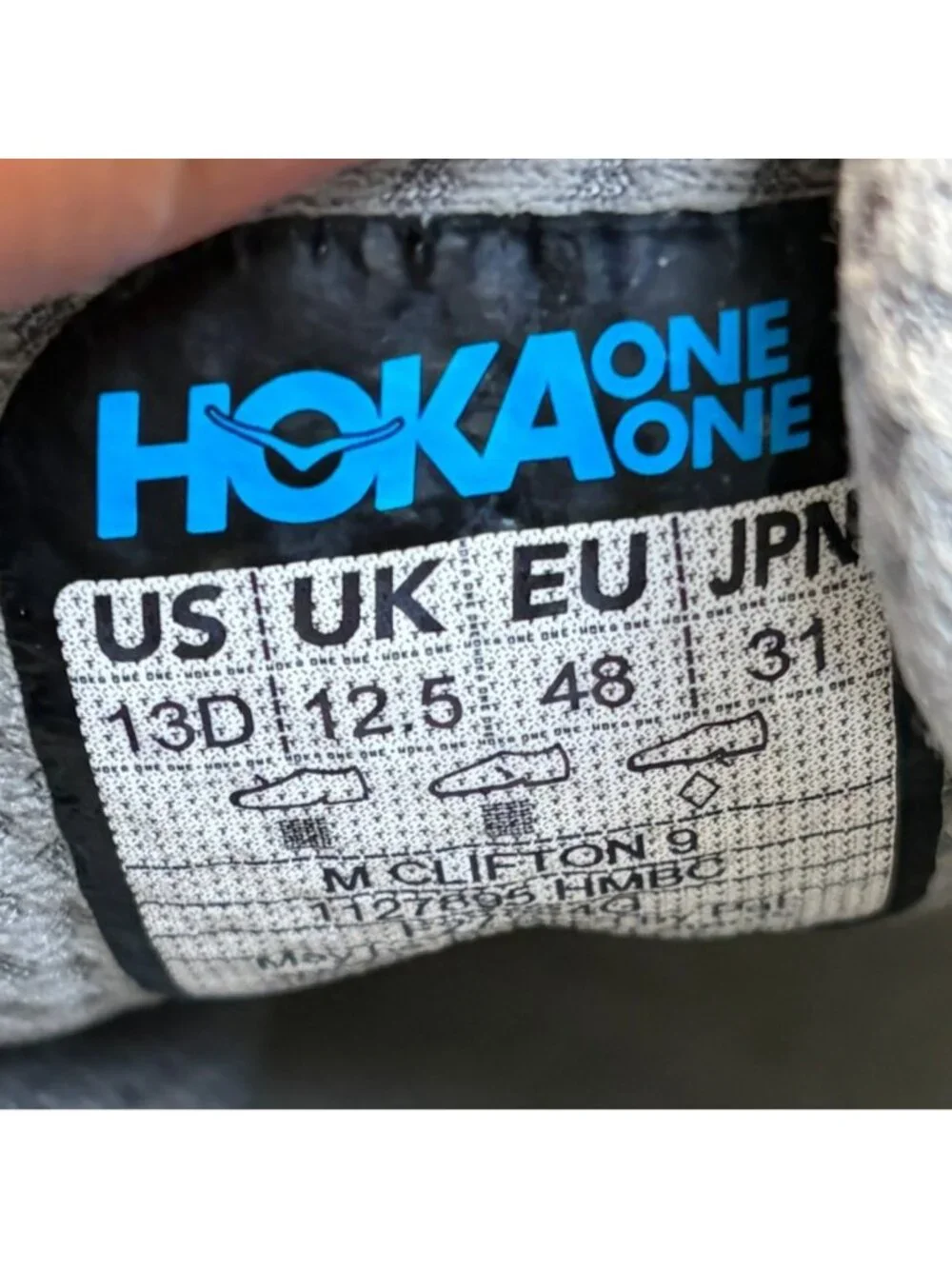 Hoka One One Clifton 9 Mens Size 13 Gray Black Athletic Running Shoes Sneakers